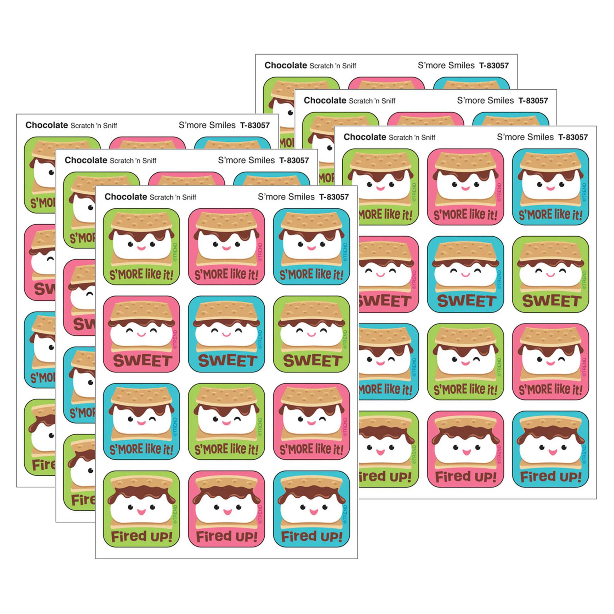 TREND Enterprises® S'more Smiles, Chocolate Scent Scratch 'n Sniff Stinky Stickers®, 6 Packs of 48